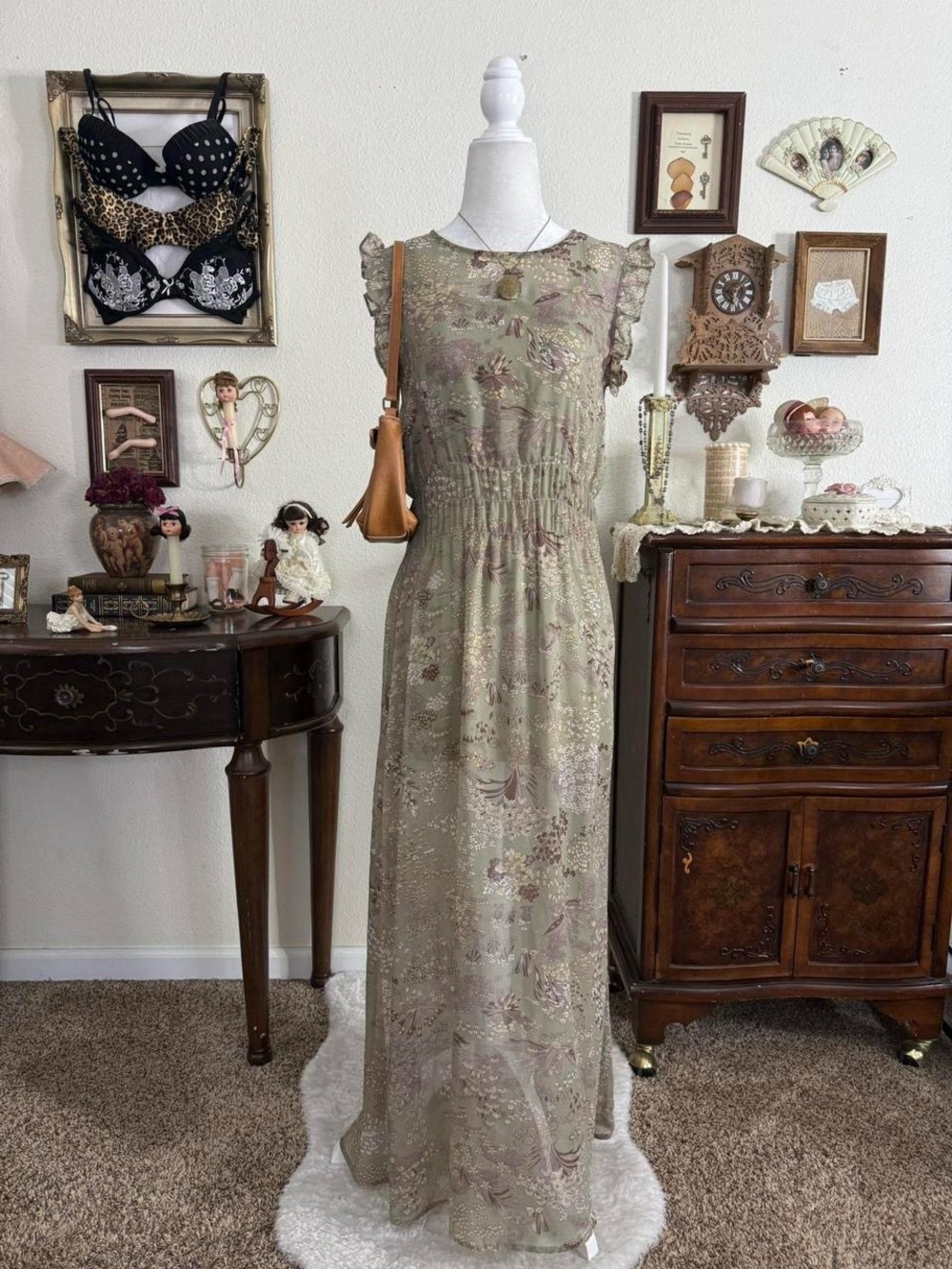 Whimsical earthy fairy grunge dainty floral maxi dress